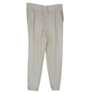 H&M White Linen Pants Drawstring Waist Casual Lightweight Cropped Women's Size 2